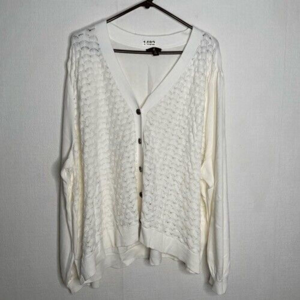 NWOT Jason Wu Womens Plus Size 5X Ivory Pointelle Stitch Button‎ Front Cardigan